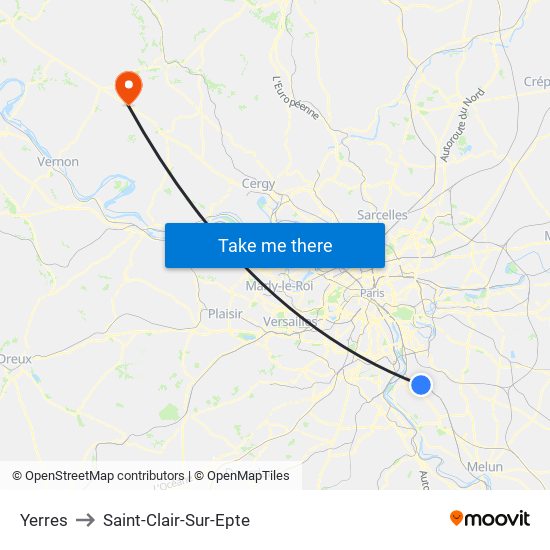 Yerres to Saint-Clair-Sur-Epte map