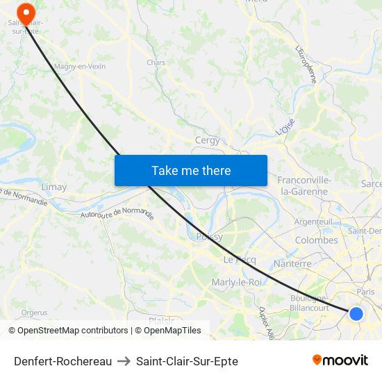 Denfert-Rochereau to Saint-Clair-Sur-Epte map