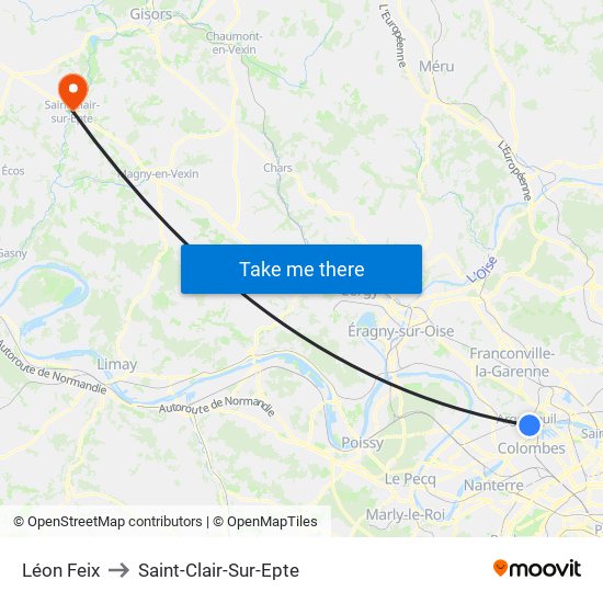 Léon Feix to Saint-Clair-Sur-Epte map