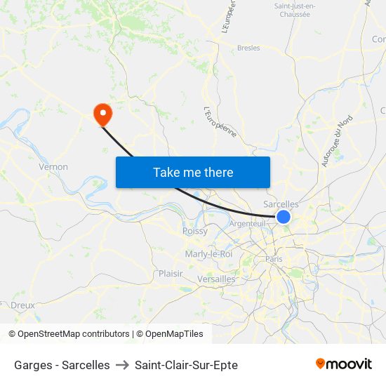 Garges - Sarcelles to Saint-Clair-Sur-Epte map
