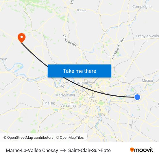 Marne-La-Vallée Chessy to Saint-Clair-Sur-Epte map