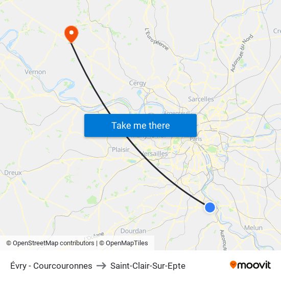 Évry - Courcouronnes to Saint-Clair-Sur-Epte map