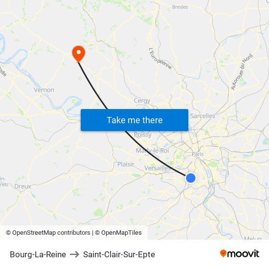 Bourg-La-Reine to Saint-Clair-Sur-Epte map