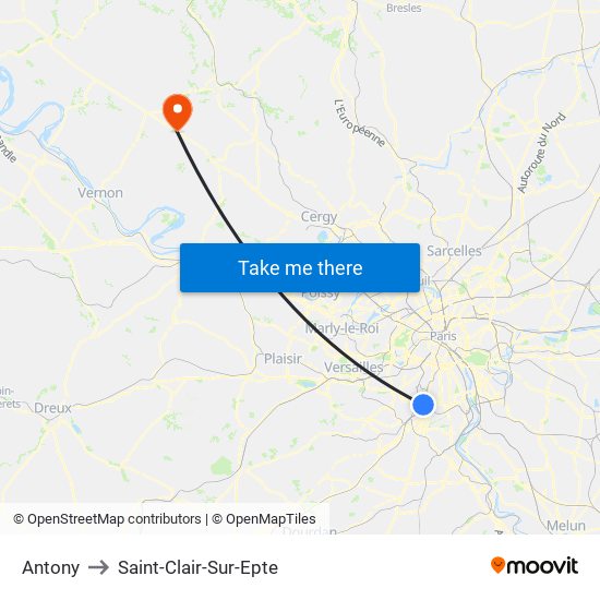 Antony to Saint-Clair-Sur-Epte map