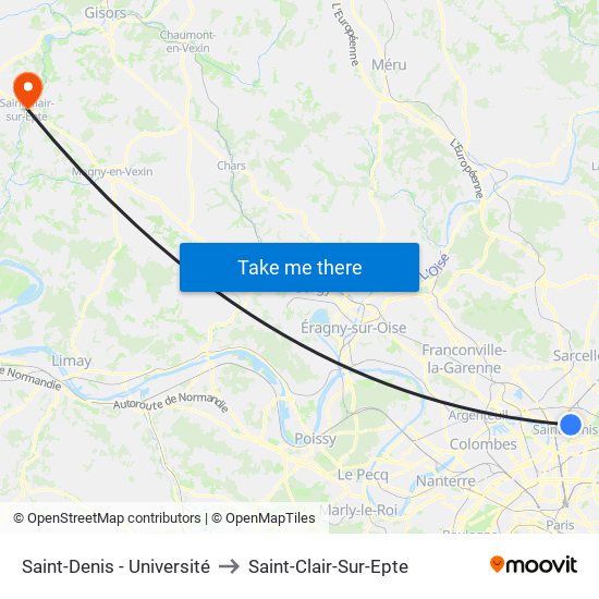 Saint-Denis - Université to Saint-Clair-Sur-Epte map