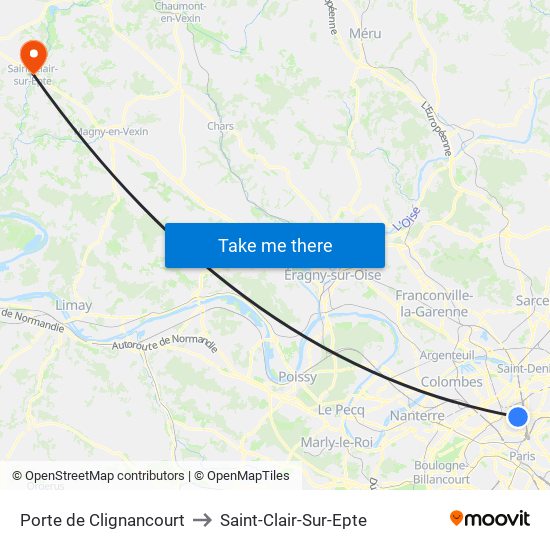 Porte de Clignancourt to Saint-Clair-Sur-Epte map