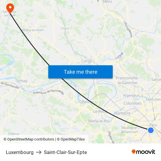 Luxembourg to Saint-Clair-Sur-Epte map