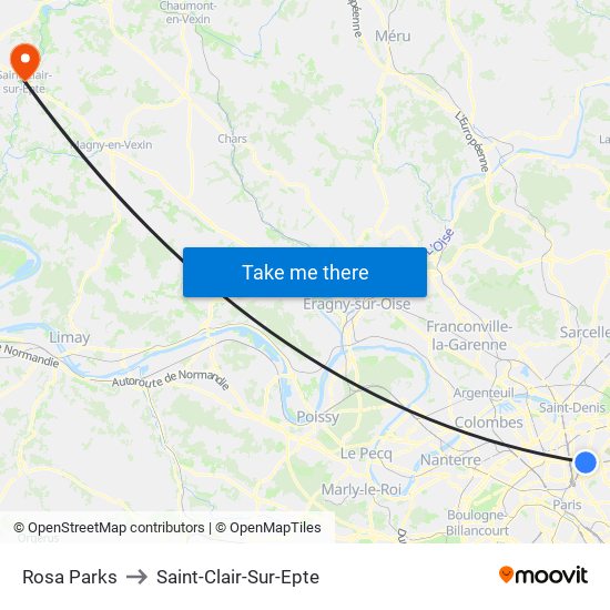 Rosa Parks to Saint-Clair-Sur-Epte map