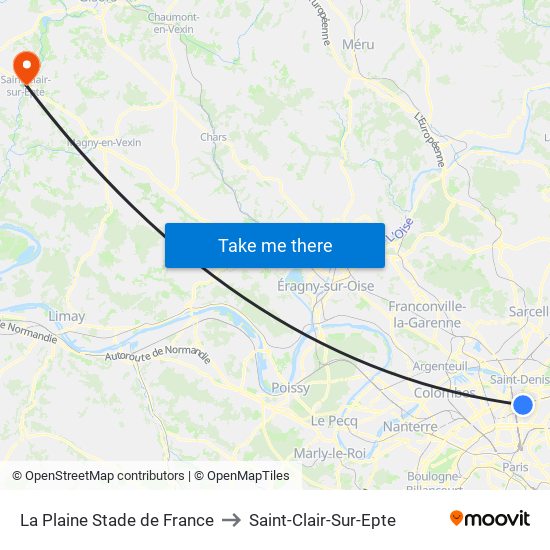 La Plaine Stade de France to Saint-Clair-Sur-Epte map