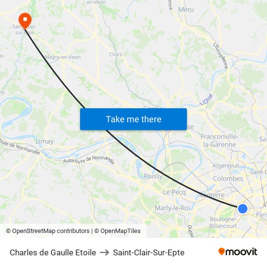 Charles de Gaulle Etoile to Saint-Clair-Sur-Epte map