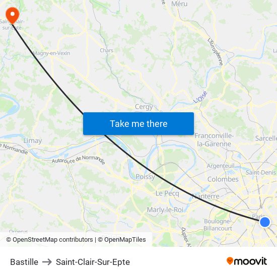 Bastille to Saint-Clair-Sur-Epte map