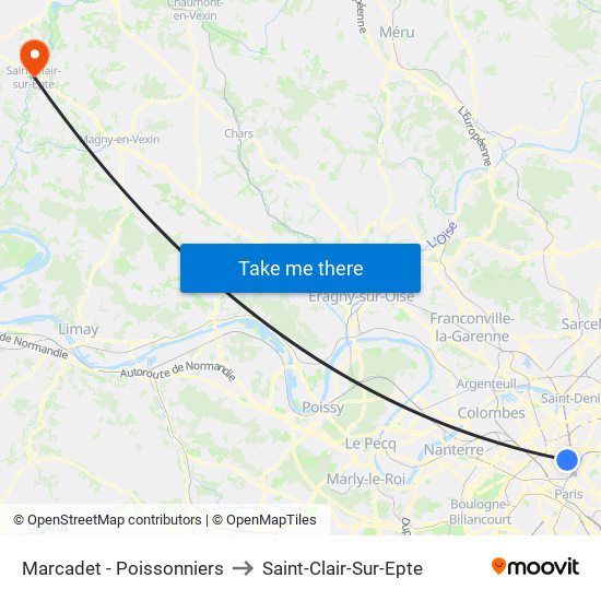 Marcadet - Poissonniers to Saint-Clair-Sur-Epte map
