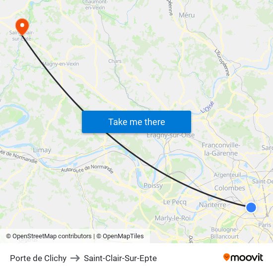 Porte de Clichy to Saint-Clair-Sur-Epte map