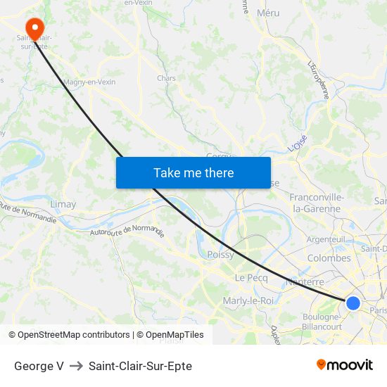 George V to Saint-Clair-Sur-Epte map