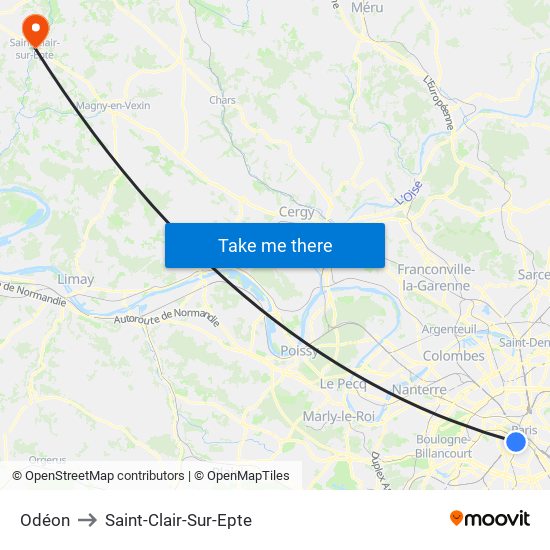 Odéon to Saint-Clair-Sur-Epte map