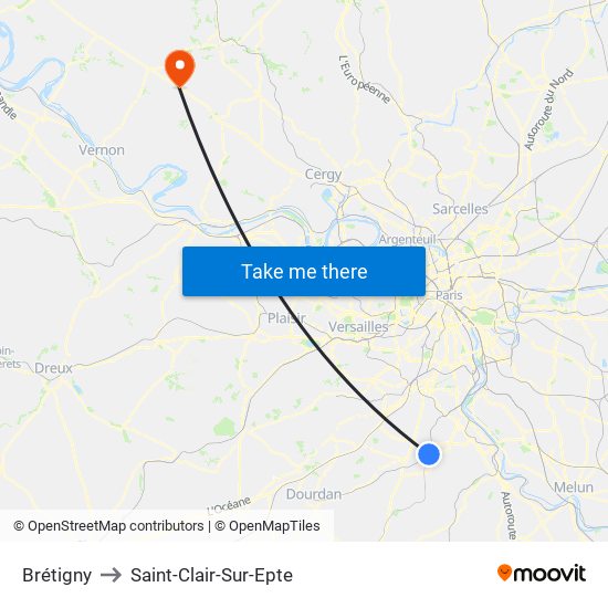 Brétigny to Saint-Clair-Sur-Epte map