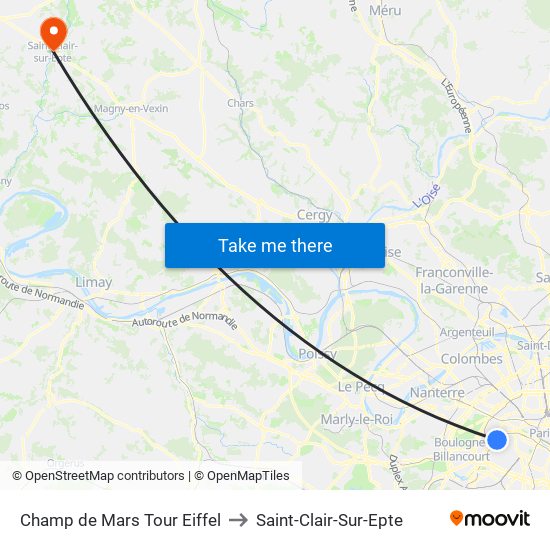 Champ de Mars Tour Eiffel to Saint-Clair-Sur-Epte map