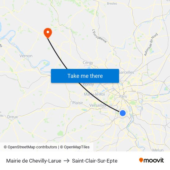 Mairie de Chevilly-Larue to Saint-Clair-Sur-Epte map