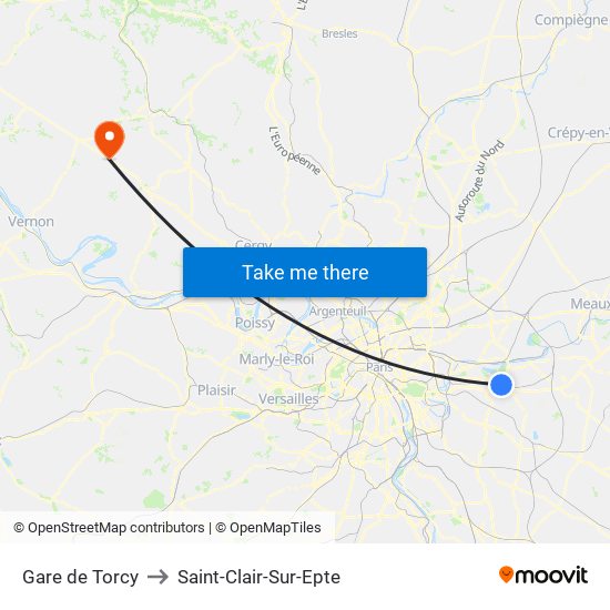 Gare de Torcy to Saint-Clair-Sur-Epte map