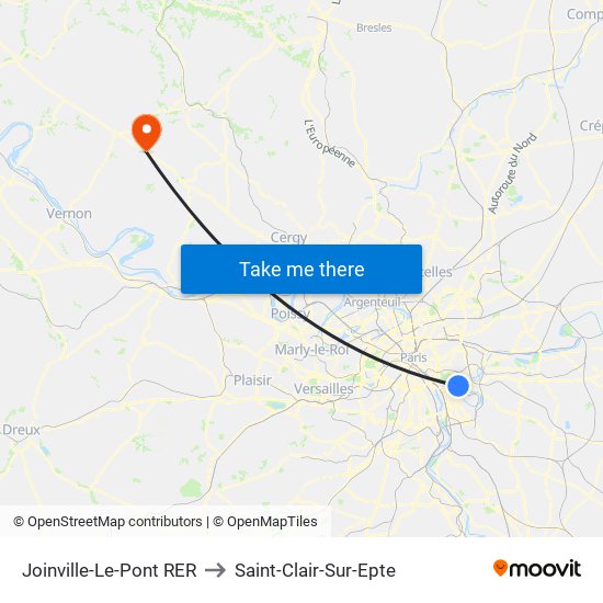 Joinville-Le-Pont RER to Saint-Clair-Sur-Epte map