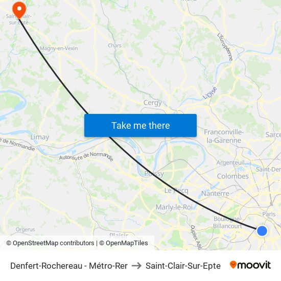 Denfert-Rochereau - Métro-Rer to Saint-Clair-Sur-Epte map