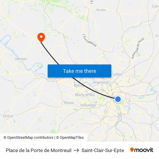 Place de la Porte de Montreuil to Saint-Clair-Sur-Epte map