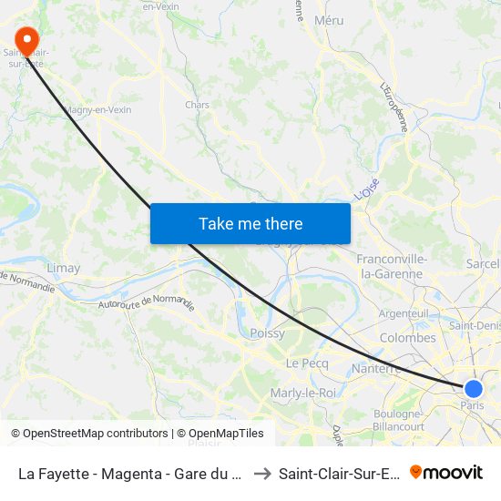 La Fayette - Magenta - Gare du Nord to Saint-Clair-Sur-Epte map