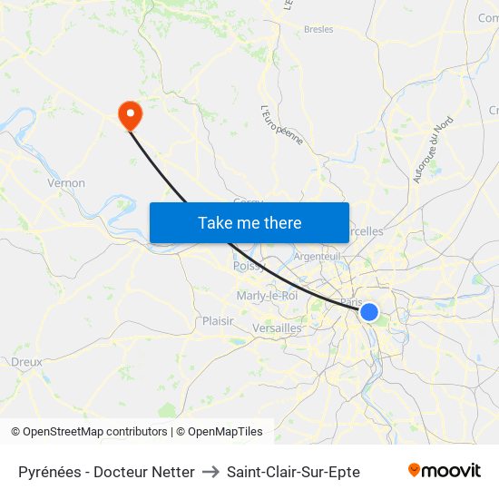 Pyrénées - Docteur Netter to Saint-Clair-Sur-Epte map