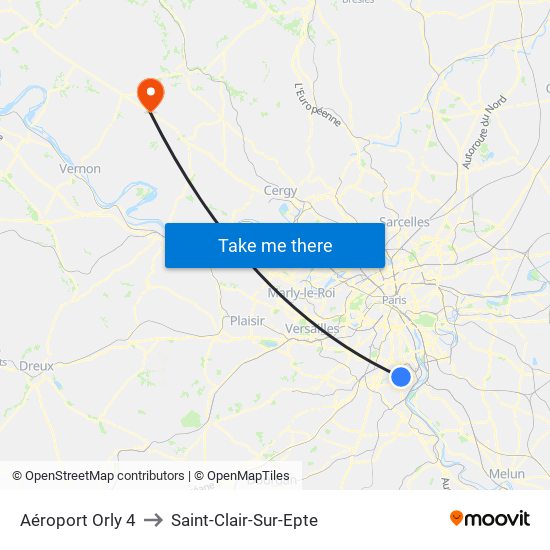 Aéroport Orly 4 to Saint-Clair-Sur-Epte map