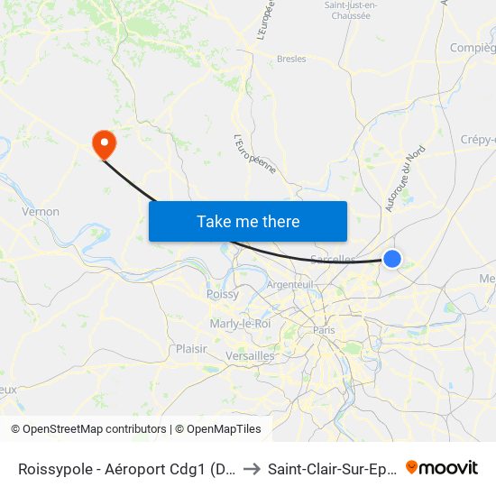 Roissypole - Aéroport Cdg1 (D1) to Saint-Clair-Sur-Epte map