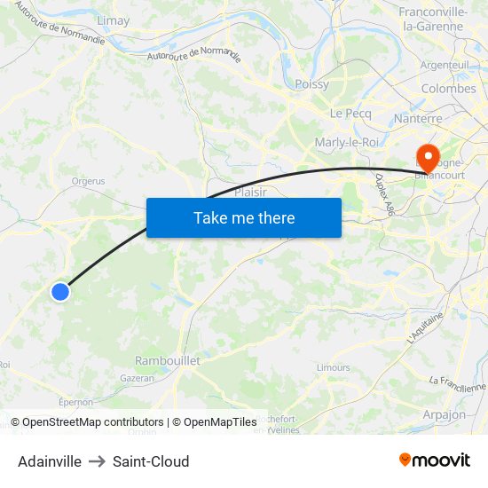 Adainville to Saint-Cloud map
