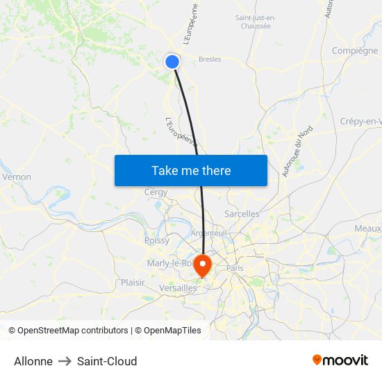 Allonne to Saint-Cloud map