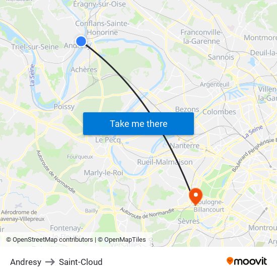 Andresy to Saint-Cloud map
