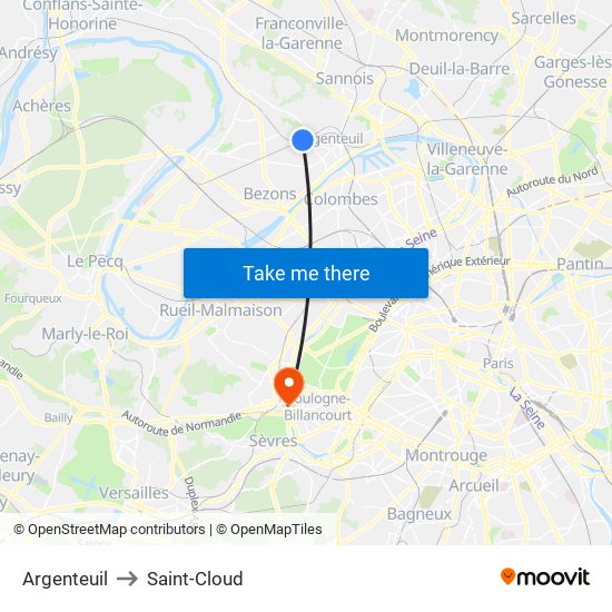 Argenteuil to Saint-Cloud map