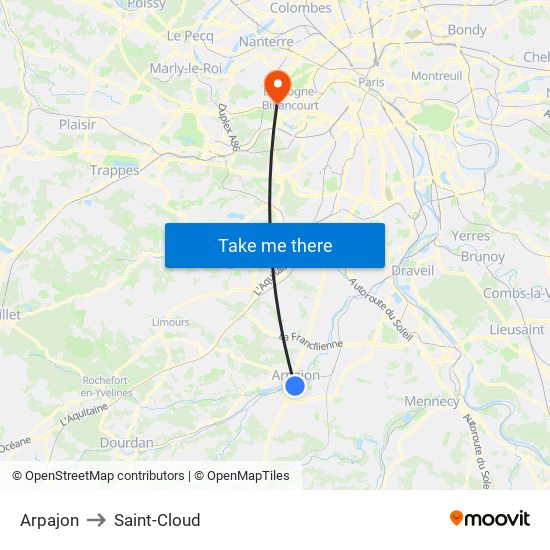 Arpajon to Saint-Cloud map