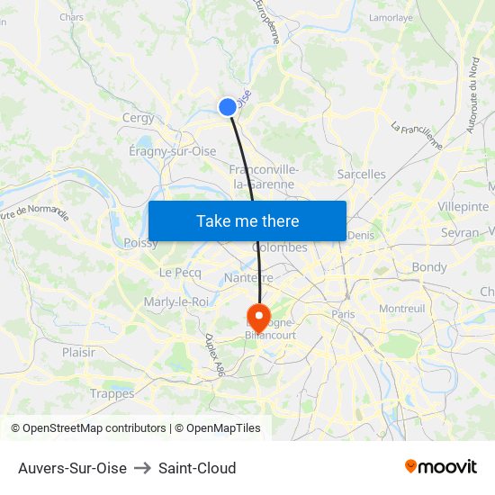Auvers-Sur-Oise to Saint-Cloud map