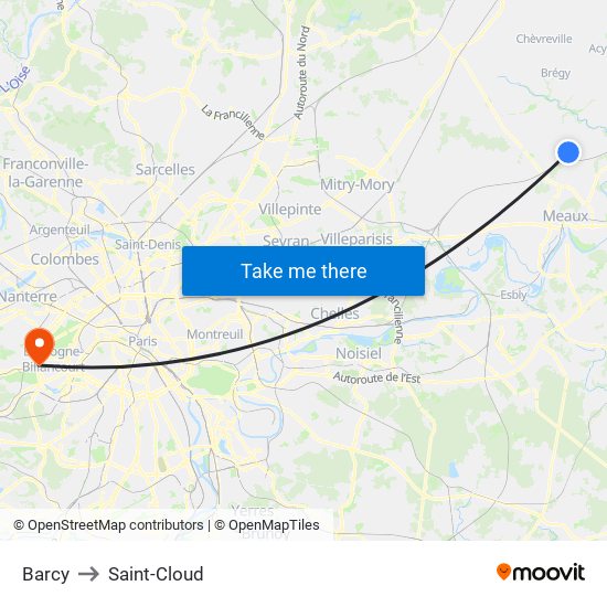 Barcy to Saint-Cloud map