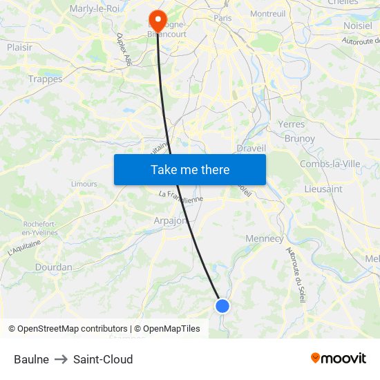 Baulne to Saint-Cloud map