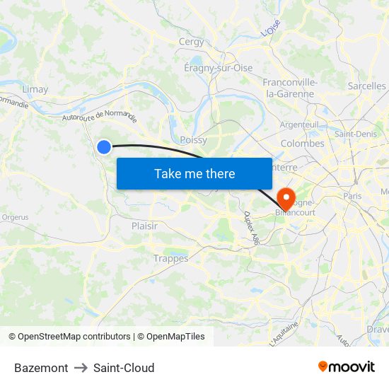 Bazemont to Saint-Cloud map