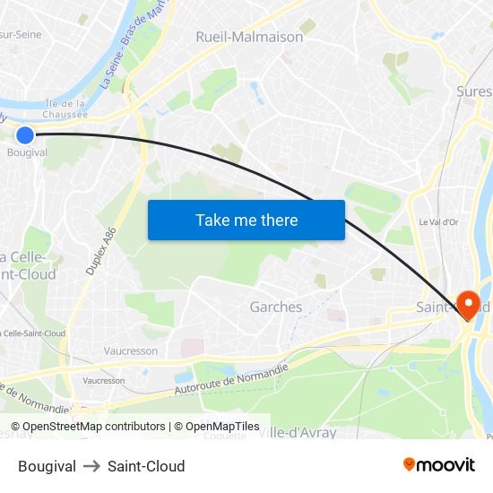 Bougival to Saint-Cloud map