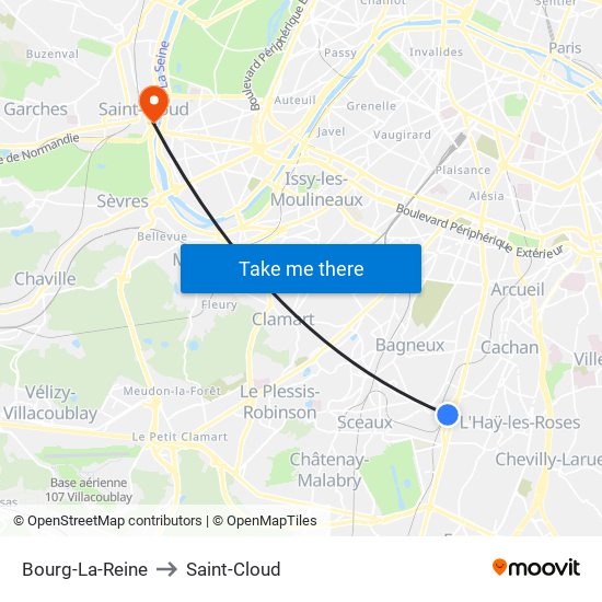 Bourg-La-Reine to Saint-Cloud map