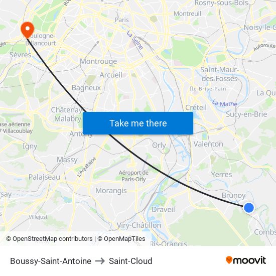 Boussy-Saint-Antoine to Saint-Cloud map