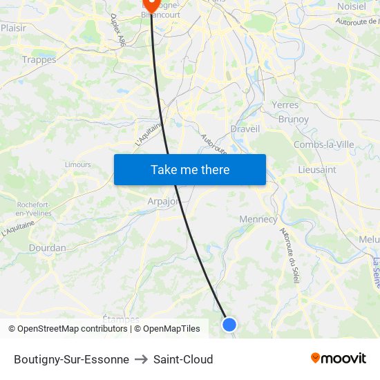 Boutigny-Sur-Essonne to Saint-Cloud map