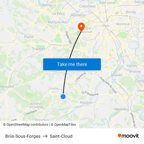Briis-Sous-Forges to Saint-Cloud map