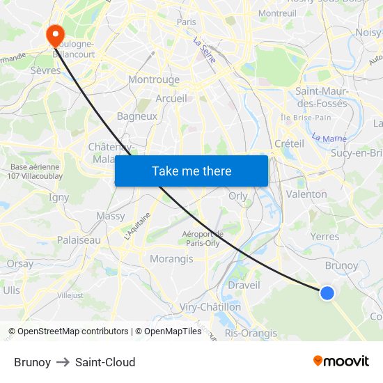 Brunoy to Saint-Cloud map