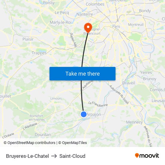 Bruyeres-Le-Chatel to Saint-Cloud map