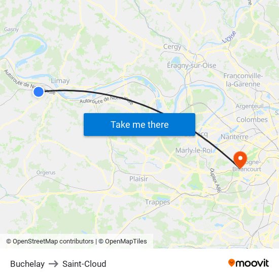 Buchelay to Saint-Cloud map
