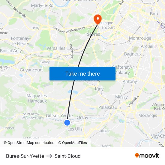 Bures-Sur-Yvette to Saint-Cloud map