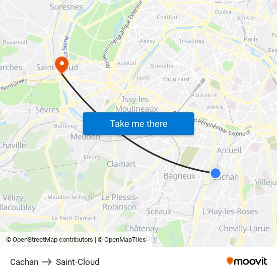 Cachan to Saint-Cloud map