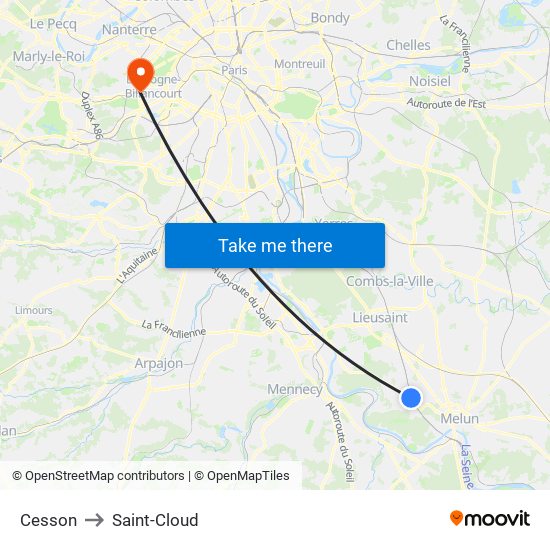 Cesson to Saint-Cloud map